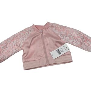 Miniclasix pink baby girl bomber with lace jacket sz 3M